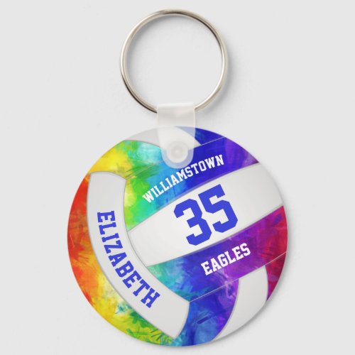 rainbow colors girly volleyball team name keychain