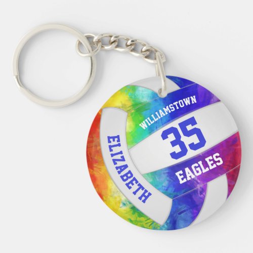 rainbow colors girly volleyball team name keychain