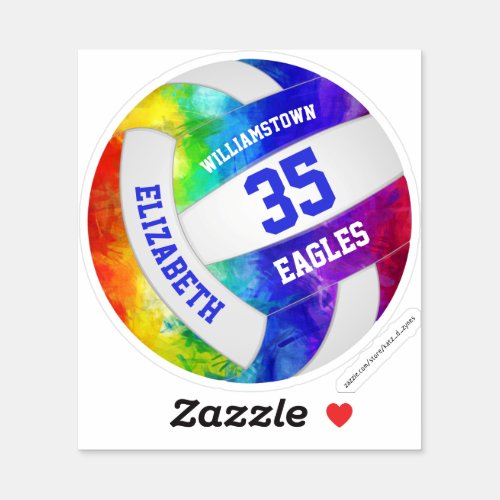 rainbow colors girly volleyball team name sticker