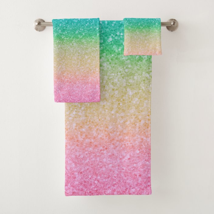 Rainbow Colors Glitter Sparkle Girly Glam Colorful Bath Towel Set Zazzle Com