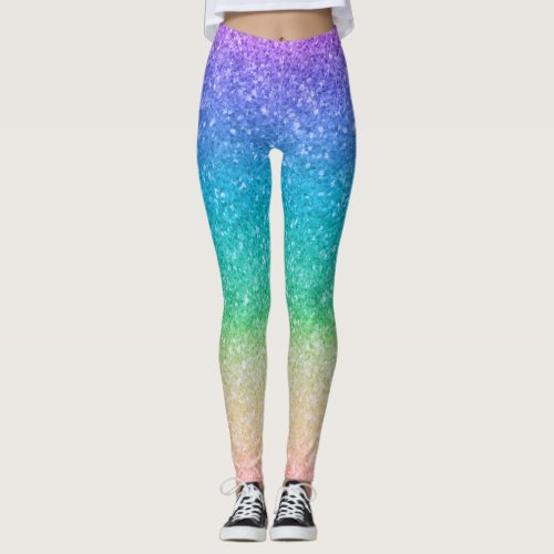 Rainbow Colors Glitter Sparkle Girly Glam Colorful Leggings