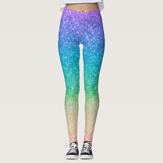 Rainbow Colors Glitter Sparkle Girly Glam Colorful Leggings (Front)