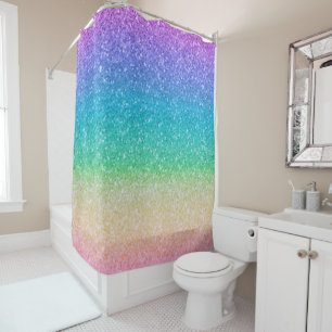Rainbow Colors Glitter Sparkle Girly Glam Colorful Shower Curtain