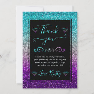 Rainbow Colors Gradient Glitter Sweet 16 Thank You Card