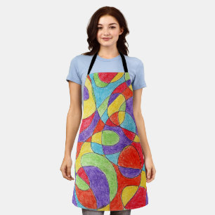 Rainbow Colors Hand Drawn Crayon Doodle Pattern Apron