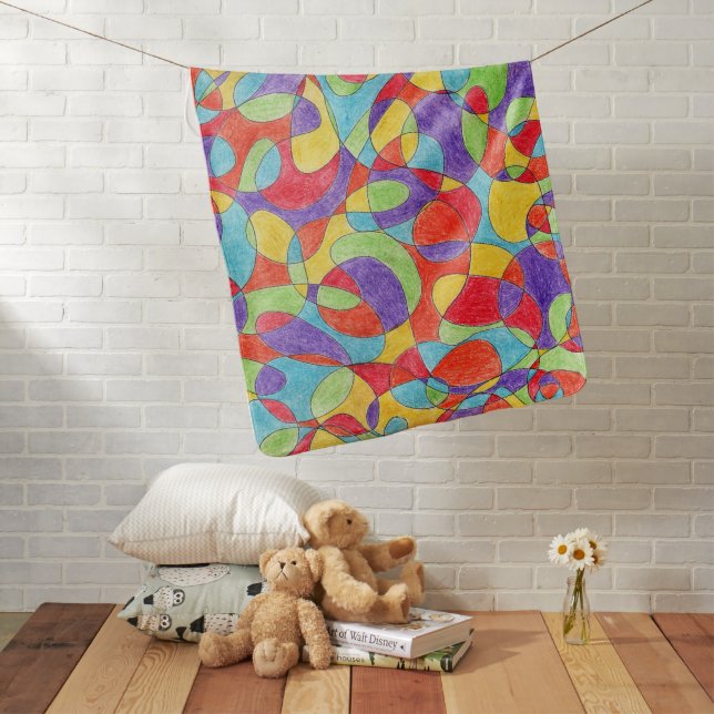 Rainbow Colors Hand Drawn Crayon Doodle Pattern Baby Blanket (In Situ)