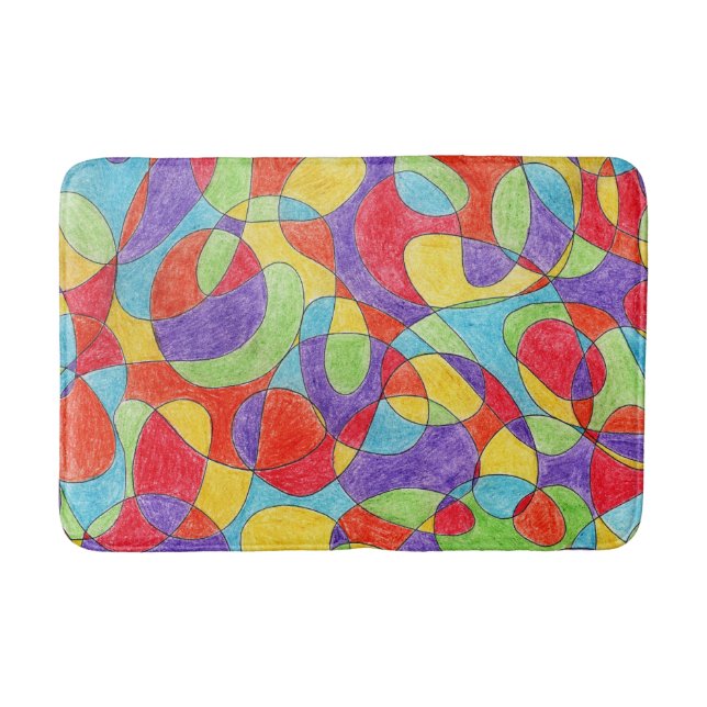 Rainbow Colors Hand Drawn Crayon Doodle Pattern Bath Mat (Front)