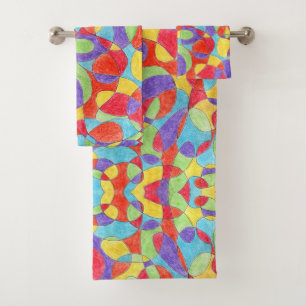 Rainbow Colors Hand Drawn Crayon Doodle Pattern Bath Towel Set