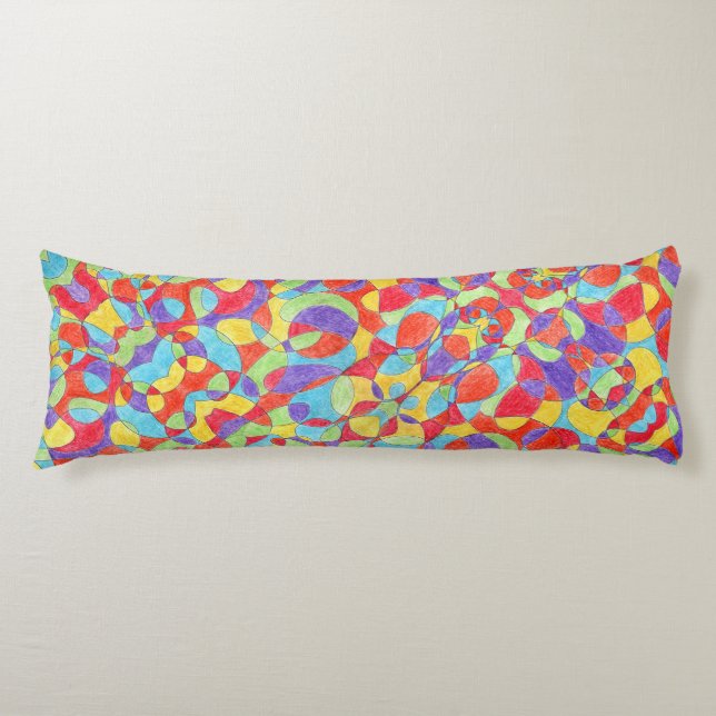 Rainbow Colors Hand Drawn Crayon Doodle Pattern Body Pillow (Front)