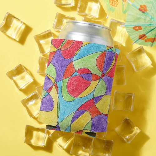 Rainbow Colors Hand Drawn Crayon Doodle Pattern Can Cooler