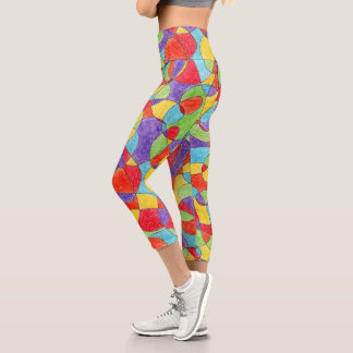 Rainbow Colors Hand Drawn Crayon Doodle Pattern Capri Leggings