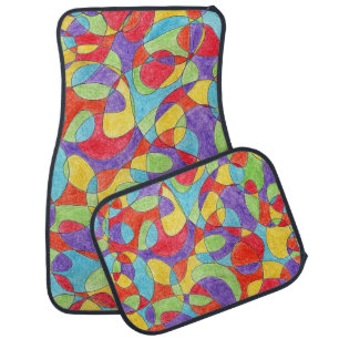 Rainbow Colors Hand Drawn Crayon Doodle Pattern Car Floor Mat