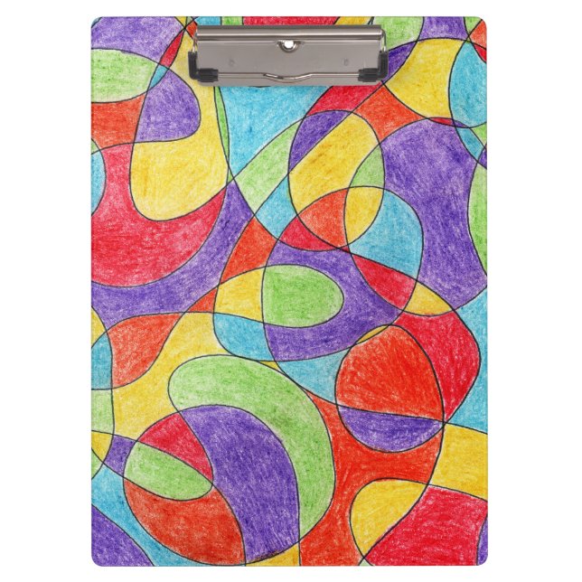 Rainbow Colors Hand Drawn Crayon Doodle Pattern Clipboard (Front)