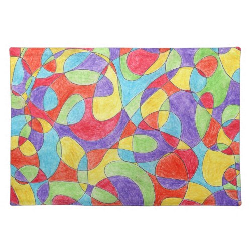 Rainbow Colors Hand Drawn Crayon Doodle Pattern Cloth Placemat