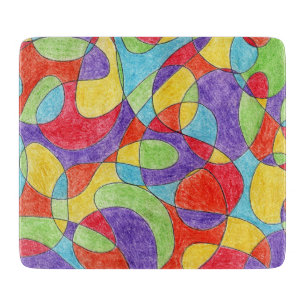 Rainbow Colors Hand Drawn Crayon Doodle Pattern Cutting Board