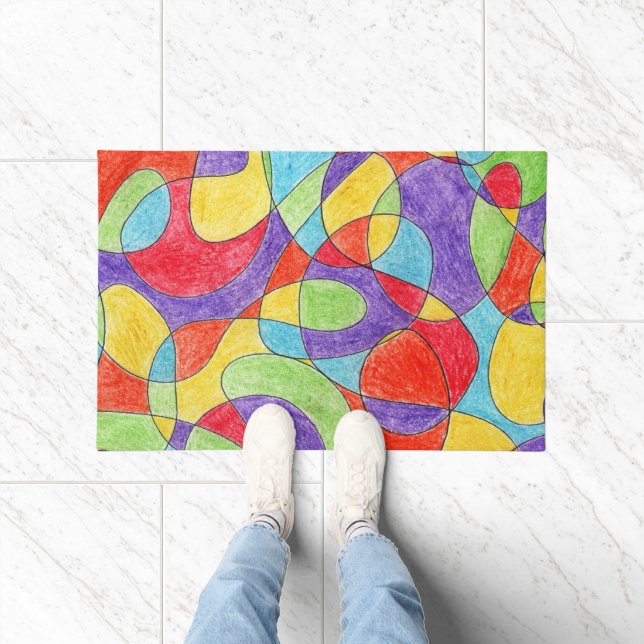 Rainbow Colors Hand Drawn Crayon Doodle Pattern Doormat (Indoor)