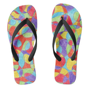 Rainbow Colors Hand Drawn Crayon Doodle Pattern Flip Flops