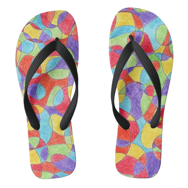 Rainbow Colors Hand Drawn Crayon Doodle Pattern Flip Flops (Footbed)