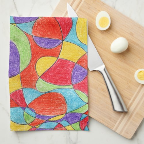 Rainbow Colors Hand Drawn Crayon Doodle Pattern Kitchen Towel