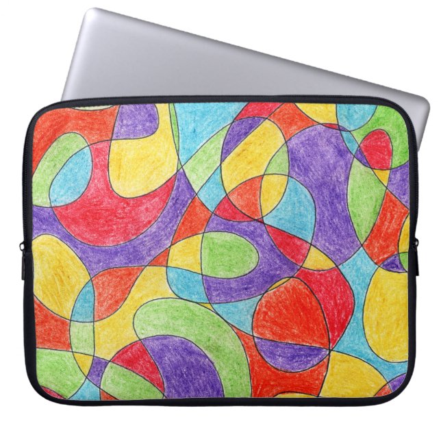 Rainbow Colors Hand Drawn Crayon Doodle Pattern Laptop Sleeve (Front)
