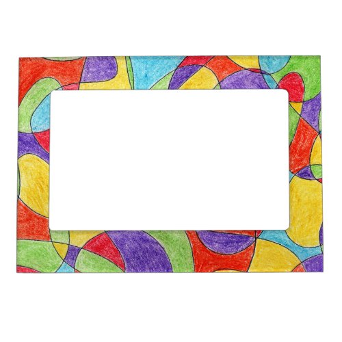 Rainbow Colors Hand Drawn Crayon Doodle Pattern Magnetic Frame