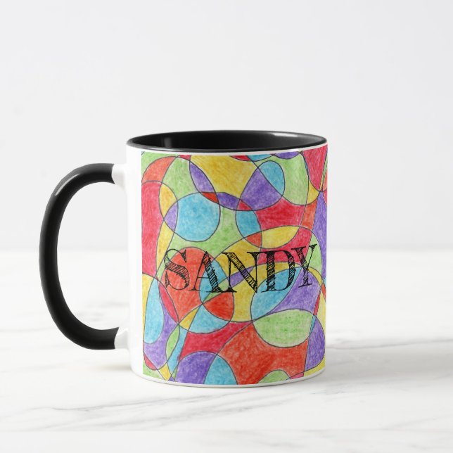 Rainbow Colors Hand Drawn Crayon Doodle Pattern Mug (Left)