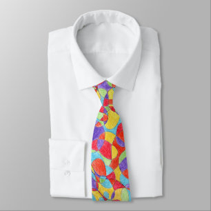 Rainbow Colors Hand Drawn Crayon Doodle Pattern Neck Tie