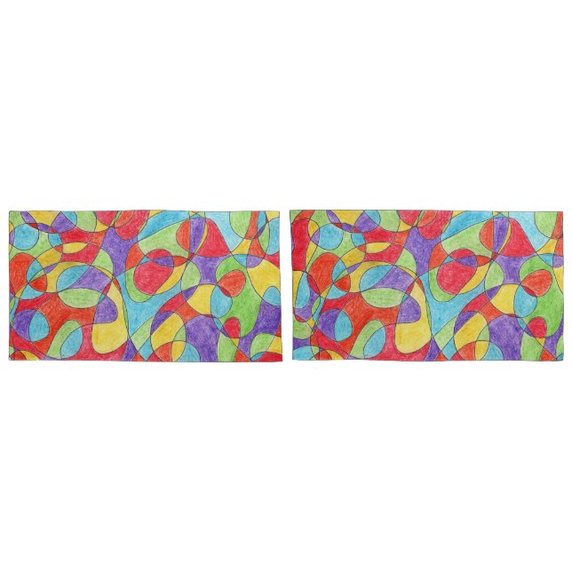 Rainbow Colors Hand Drawn Crayon Doodle Pattern Pillow Case (Back-Set)