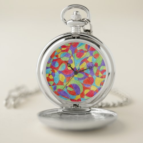 Rainbow Colors Hand Drawn Crayon Doodle Pattern Pocket Watch