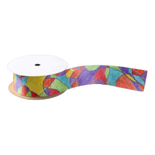 Rainbow Colors Hand Drawn Crayon Doodle Pattern Satin Ribbon