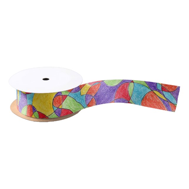 Rainbow Colors Hand Drawn Crayon Doodle Pattern Satin Ribbon (Spool)