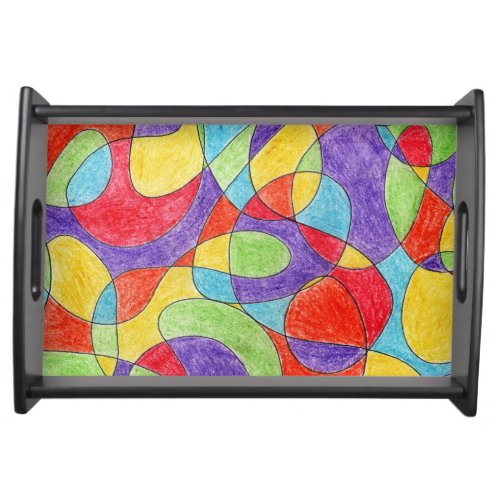 Rainbow Colors Hand Drawn Crayon Doodle Pattern Serving Tray