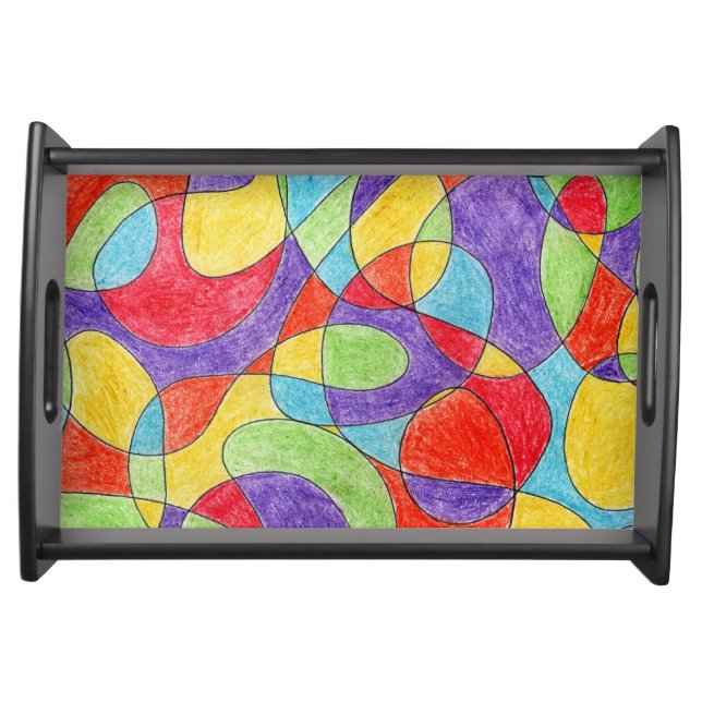 Rainbow Colors Hand Drawn Crayon Doodle Pattern Serving Tray (Front)