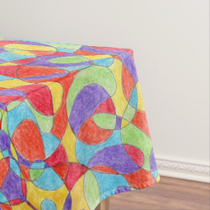 Rainbow Colors Hand Drawn Crayon Doodle Pattern Tablecloth