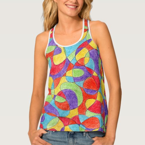 Rainbow Colors Hand Drawn Crayon Doodle Pattern Tank Top