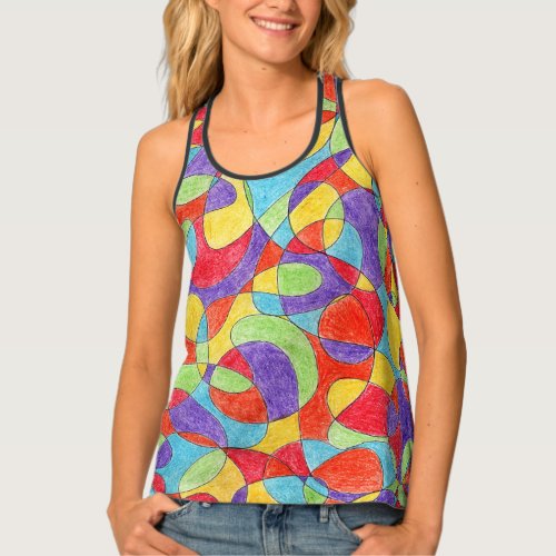 Rainbow Colors Hand Drawn Crayon Doodle Pattern Tank Top