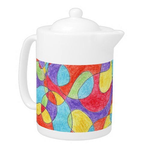 Rainbow Colors Hand Drawn Crayon Doodle Pattern Te Teapot