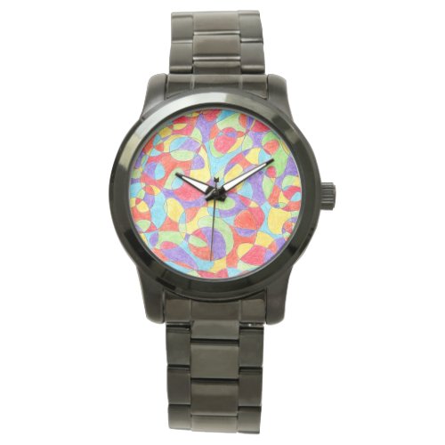 Rainbow Colors Hand Drawn Crayon Doodle Pattern Watch