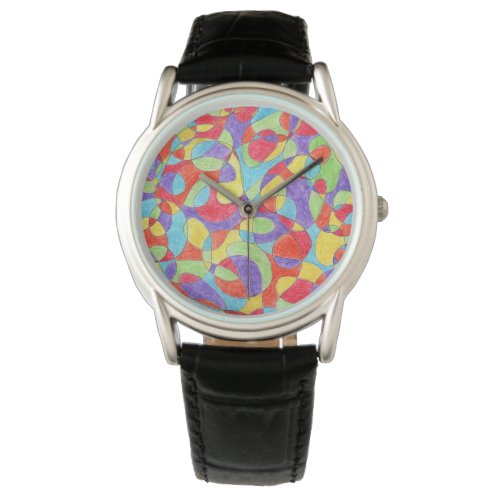 Rainbow Colors Hand Drawn Crayon Doodle Pattern Watch