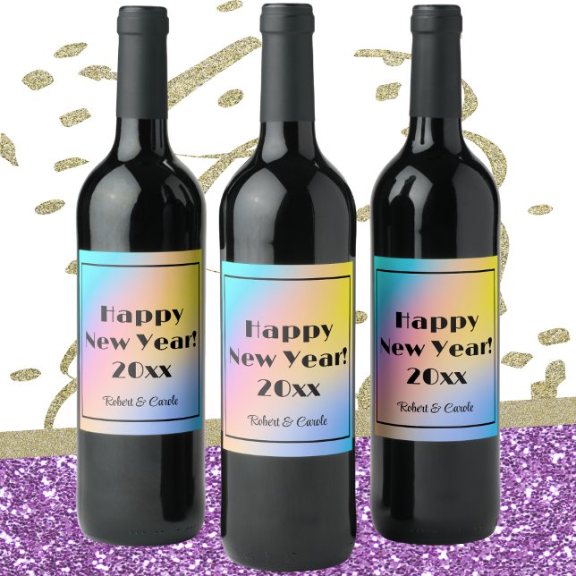 Rainbow Colors Happy New Year (6) Bottle Labels (Creator Uploaded)