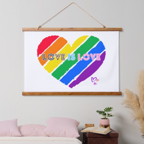 Rainbow colors heart love is love pride tapestry
