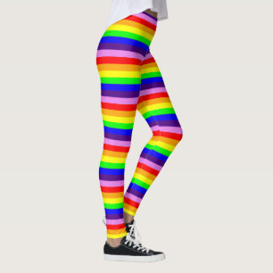 Rainbow Colors Horizontal Skinny Stripes Colorful Leggings