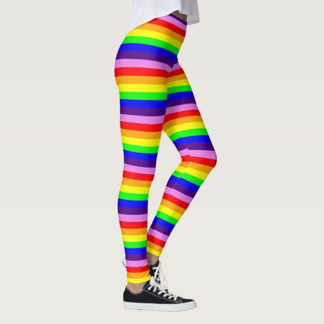 Rainbow Colors Horizontal Skinny Stripes Colorful Leggings (Right)