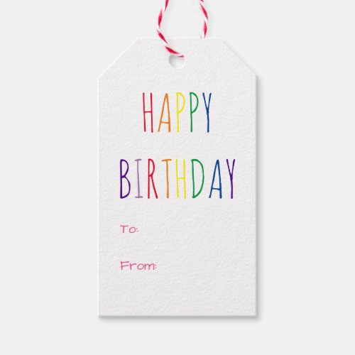 Rainbow Colors Hot Pink Birthday Gift Tags