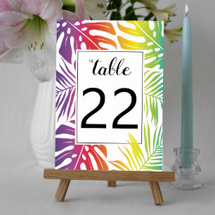 Rainbow colors leaf pattern gay lesbian wedding table number