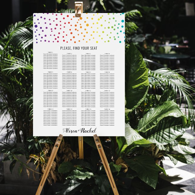 Rainbow colors lesbian wedding seating chart foam board (Creator Uploaded)