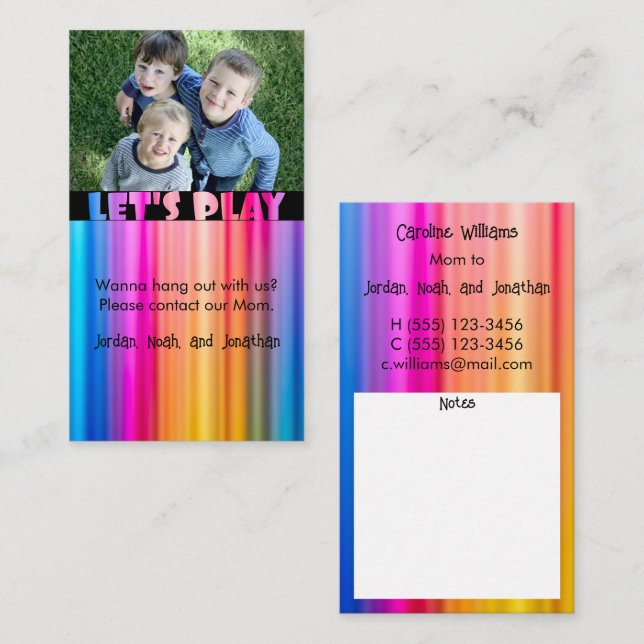 Rainbow colors Let's play Photo Calling Card (Front/Back)