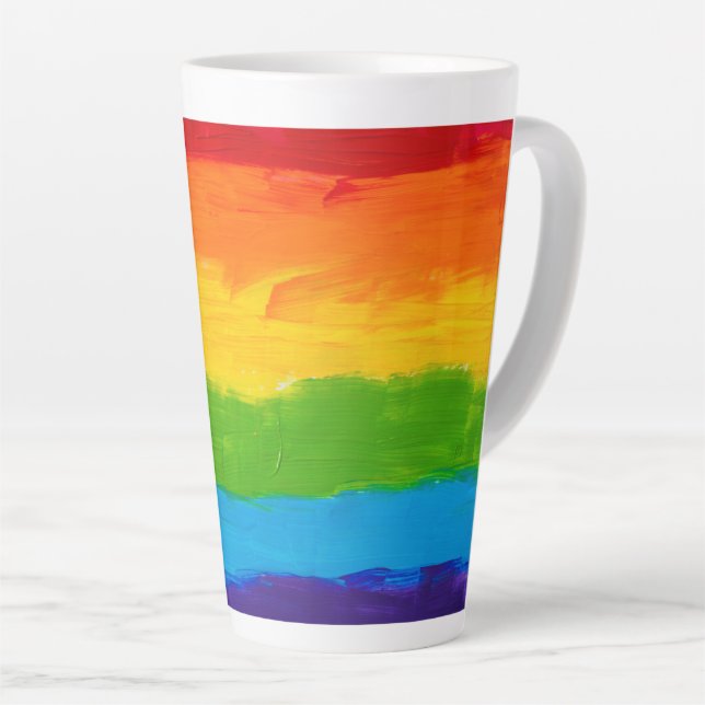 Rainbow Colors LGBT Pride Latte Mug – Gay Lesbian  (Right Angle)