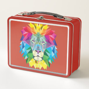 Rainbow Colors Lion Head Metal Lunch Box