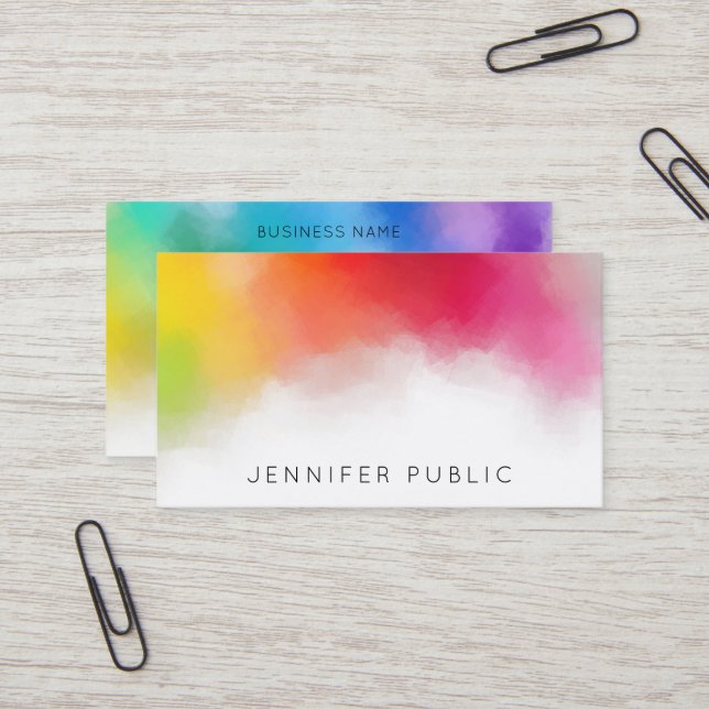 Rainbow Colors Modern Colorful Abstract Elegant Business Card (Front/Back In Situ)
